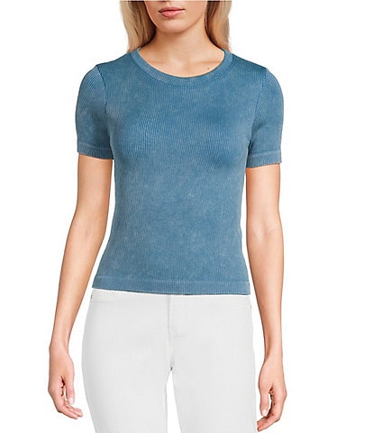 Moa Moa Cap Short Sleeve Crew Neck Solid T-Shirt
