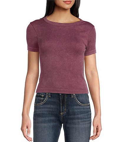 Moa Moa Cap Short Sleeve Crew Neck Solid T-Shirt