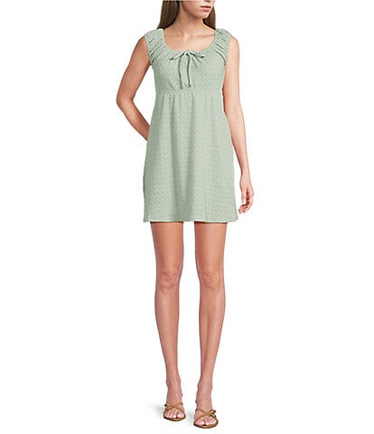 Moa Moa Cap Sleeve Scoop Neck Tie Front Dress