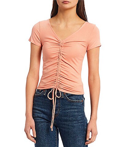 Moa Moa Cinched Front Short Sleeve Top