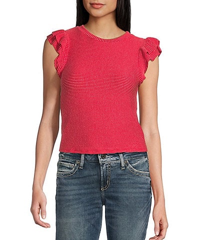 Moa Moa Crewneck Ruffle Short Sleeve Top
