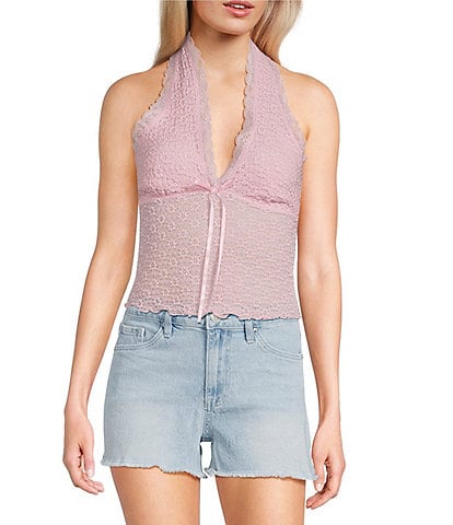 Moa Moa Halter V-Neck Bow Front Top