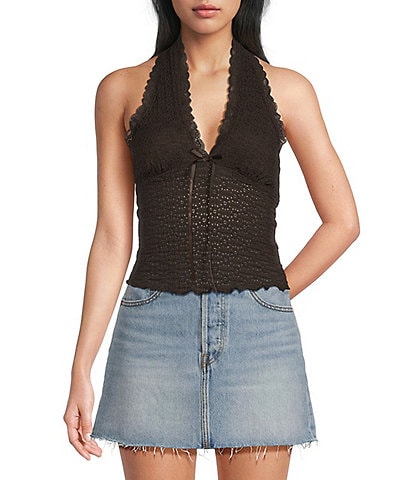 Moa Moa Halter V-Neck Bow Front Top