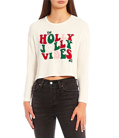 Moa Moa Holly Jolly Vibes Long Sleeve Cropped Graphic Tee