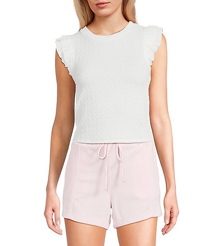 Moa Moa Knit Round Neck Short Ruffle Sleeve Top