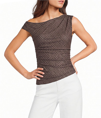 Moa Moa Mesh Polka Dot Asymmetrical Top