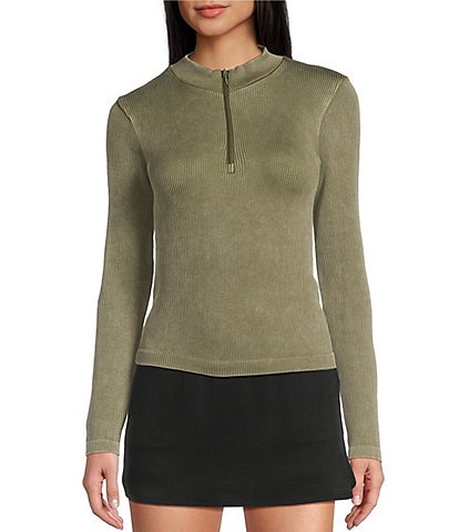 Moa Moa Mock Neck Long Sleeve Quarter Zip Top