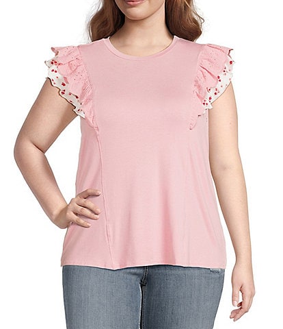 Moa Moa Plus Size Flutter Sleeve Solid Top