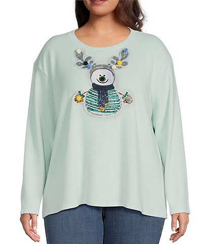 Moa Moa Plus Size Long Sleeve Christmas Snowman Sweater