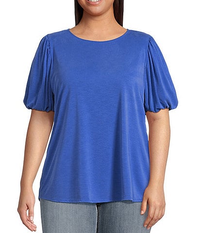 Moa Moa Plus Size Puffed-Sleeve Solid Top