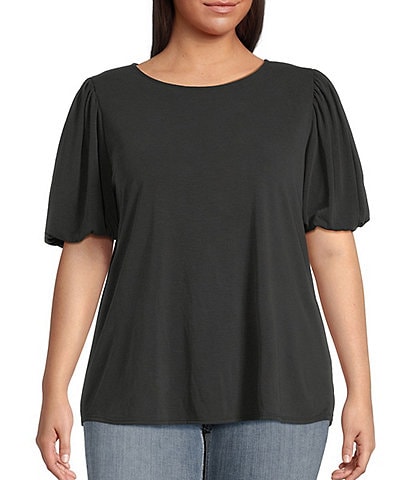 Moa Moa Plus Size Puffed-Sleeve Solid Top