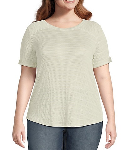 Moa Moa Plus Size Short Sleeve Round Neck Curved Hem Striped T-Shirt