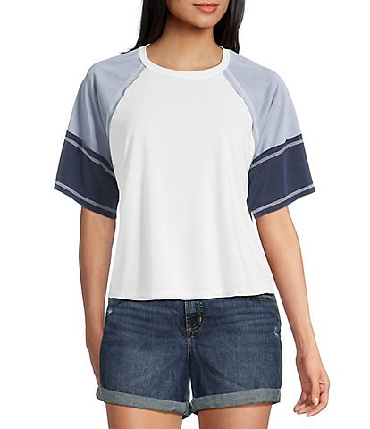 Moa Moa Short Sleeve Color Block Cropped T-Shirt