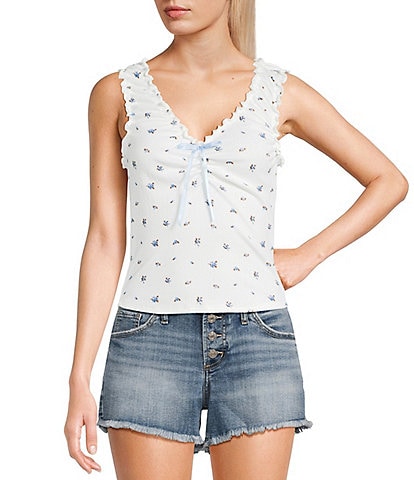 Moa Moa Sleeveless Cinched Front V-Neck Tank Top