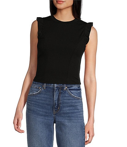 Moa Moa Sleeveless Crew Neck Ruffle Top