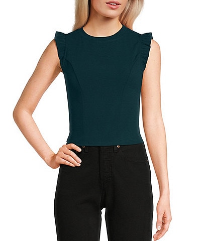 Moa Moa Sleeveless Crew Neck Ruffle Top