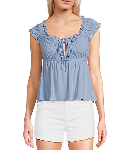 Moa Moa Sleeveless Solid Shirred Babydoll Top