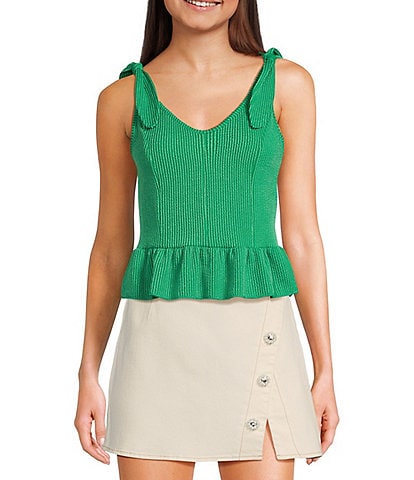 Moa Moa Sleeveless Tie Shoulder Rib Knit Tank Top