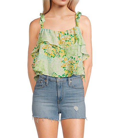 Moa Moa Sleeveless Tie Strap Ditsy Floral Printed Top