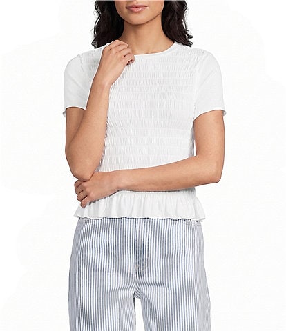 Moa Moa Smocked Bodice Short Sleeve Top