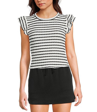 Moa Moa Striped Ruffle Sleeve Top