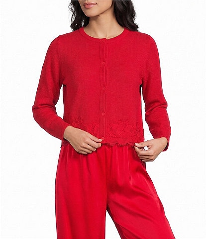 Mod Ref Button Front Lace Trim Cardigan