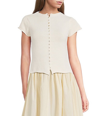 Mod Ref Button Front Cap Sleeve Cardigan