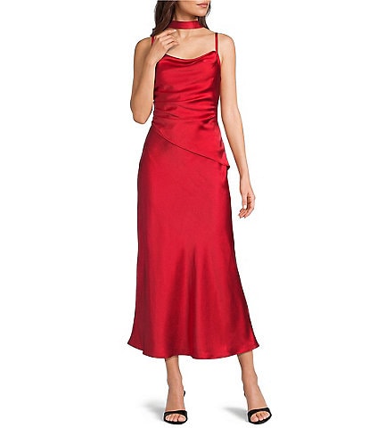 Mod Ref Overlay Scarf Cowl Neck Midi Dress