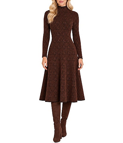 Moda Tara Herringbone Print Sweater Dress