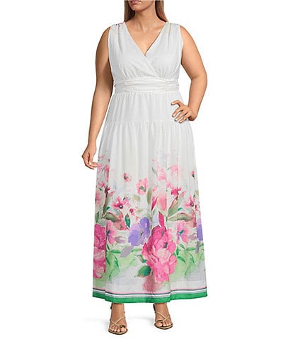 Moda Tara Plus Size Floral V-Neck Sleeveless Chiffon A-Line Maxi Dress