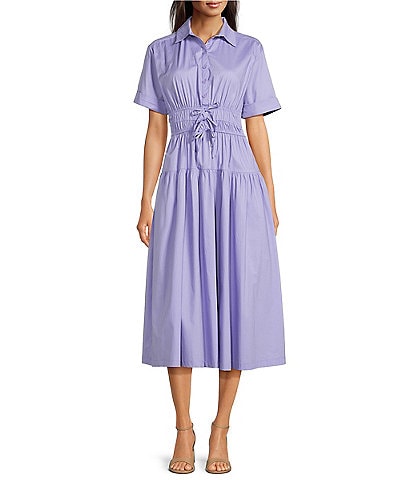 Moda Tara Short Sleeve Button Front Poplin Shirt Dress