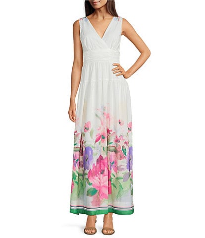 Moda Tara V-Neck Chiffon Sleeveless Floral A-Line Maxi Dress