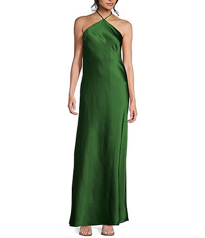 Morgan & Co. Satin Halter Neck Long Dress