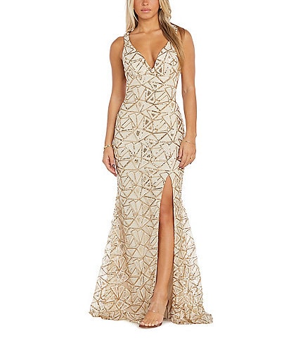 Dillards gold cheap prom dress