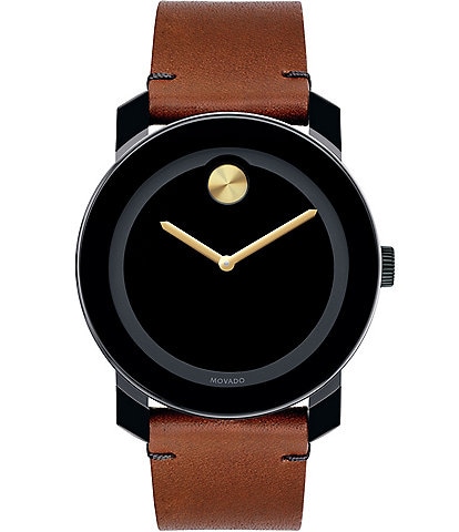 Movado Bold Black & Brown Leather Analog Watch