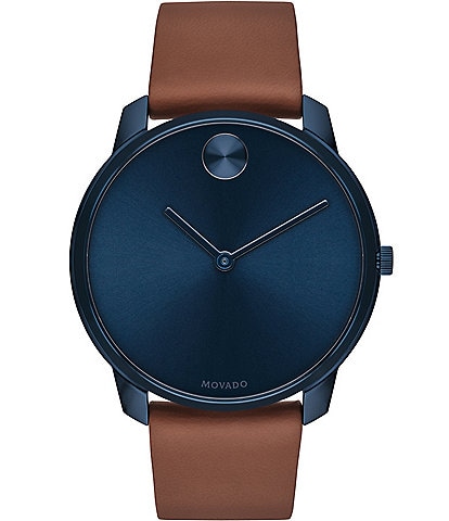 Movado Bold Blue Dial Brown Leather Strap Watch