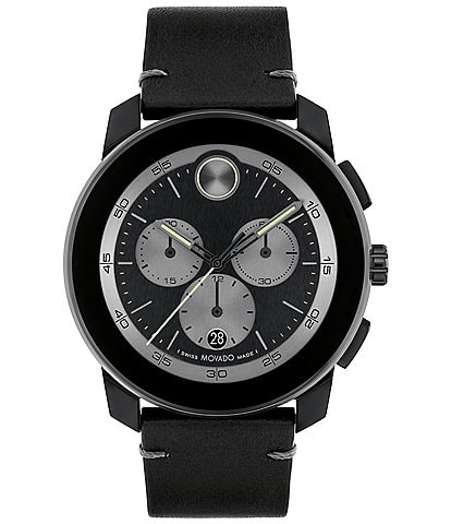 Movado Bold Men's TR90 Quartz Chronograph Black Leather Strap Watch