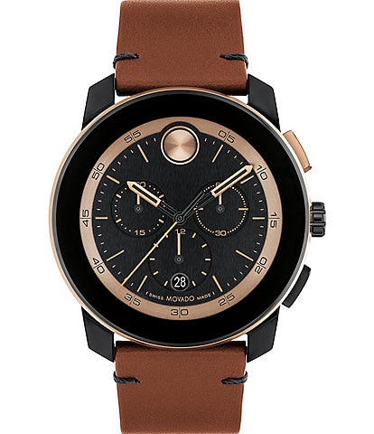 Movado Bold Men's TR90 Quartz Chronograph Cognac Leather Strap Watch