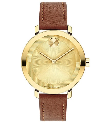 Movado Bold Women's Evolution 2.0 Quartz Analog Cognac Leather Strap Watch