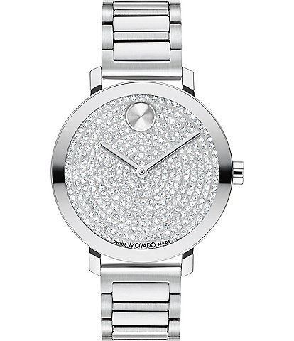 Movado Bold Women's Evolution 2.0 Quartz Analog Crystal Pave Dial Stainless Steel Bracelet Watch
