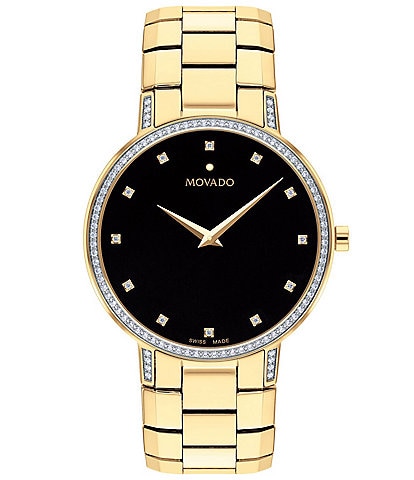 Movado Faceto Diamond Accent Gold-Tone PVD Bracelet Watch
