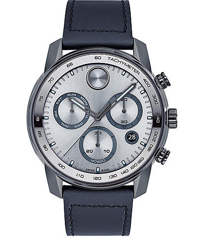 Movado Men's Bold Quartz Chronograph Navy Leather Strap Watch