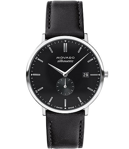 Movado Men's Heritage Quartz Analog Black Leather Strap Watch