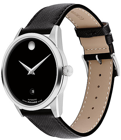 Movado Men's Museum Classic Automatic Black Leather Strap Watch