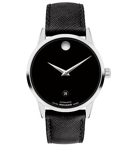 Movado Men's Museum Classic Automatic Black Leather Strap Watch