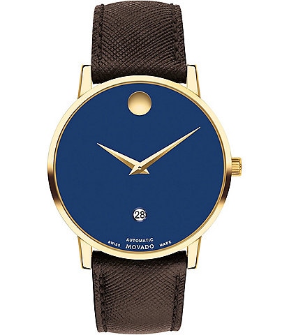 Movado Men's Museum Classic Automatic Blue Dial Brown Leather Strap Watch