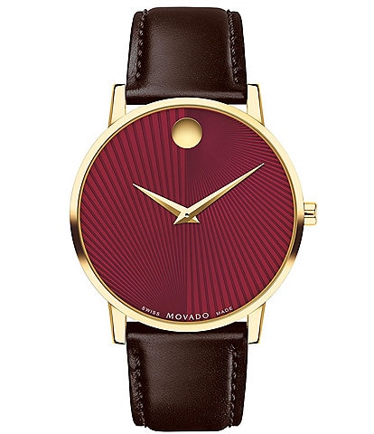 Movado Men's Museum Classic Quartz Analog Bordeaux Dial Brown Leather Strap Watch