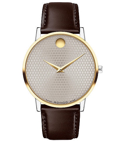 Movado Men's Museum Classic Quartz Analog Two-Tone Brown Leather Strap Watch