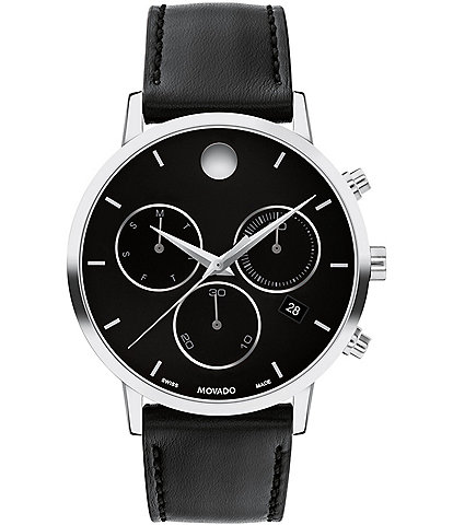 Movado Men's Museum Classic Quartz Chronograph Black Leather Strap Watch