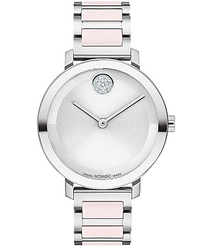 Movado Women's Bold 2.0 Quartz Analog Two Tone Ceramic and Stainless Steel Crystal Bracelet Watch